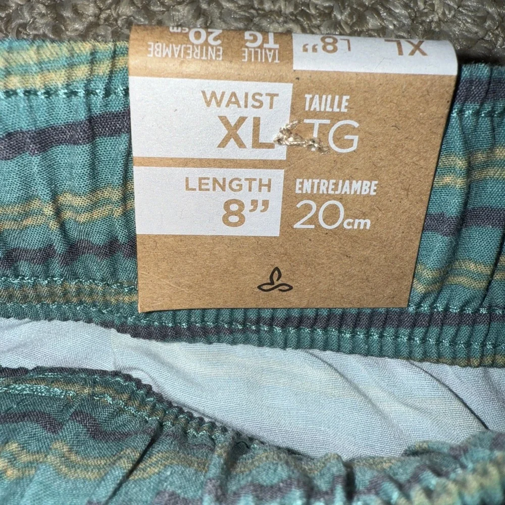 Prana Mens Metric E Waist Shorts  Boardshort Green Stripe Size‎ XL Swim 8